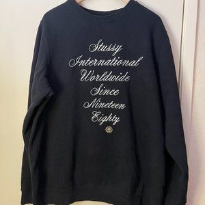 Men's Black Stussy International Embroidered Script Sweatshirt Size X-Large XL